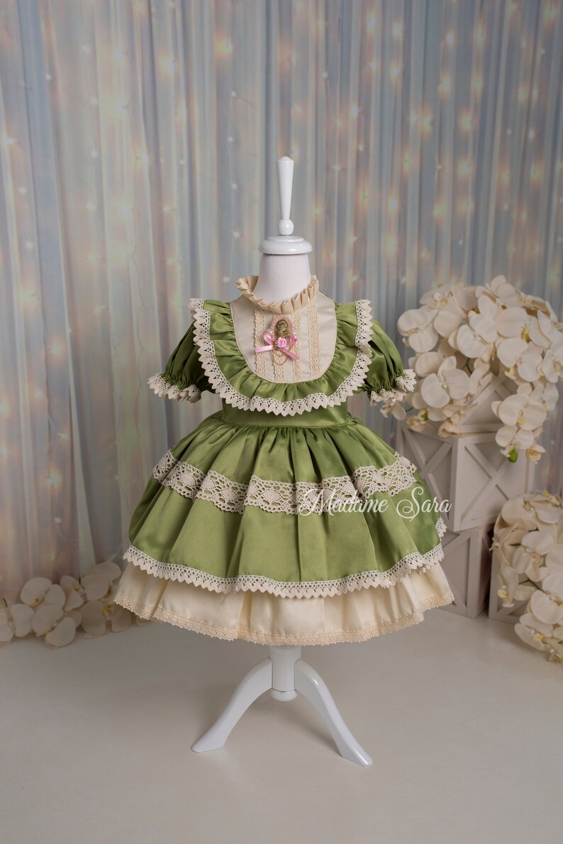 Baby Girl Green Lace Birthday Dress Vintage Style Birthday Etsy