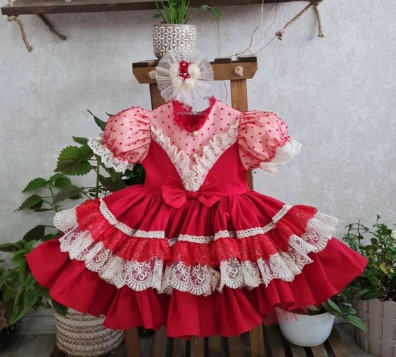 Red Baby Girl Dress Vintage Birthday Girl Dress Easter | Etsy