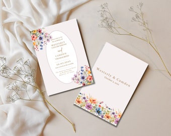 Garden Flowers Wedding Invitation Template, Wildflower Wedding Invite, Colorful Spring Floral DIGITAL
