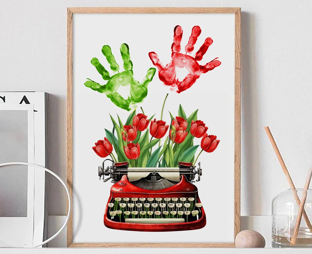 Tulips Handprint Spring Mothers Day Art Floral Bouquet Etsy