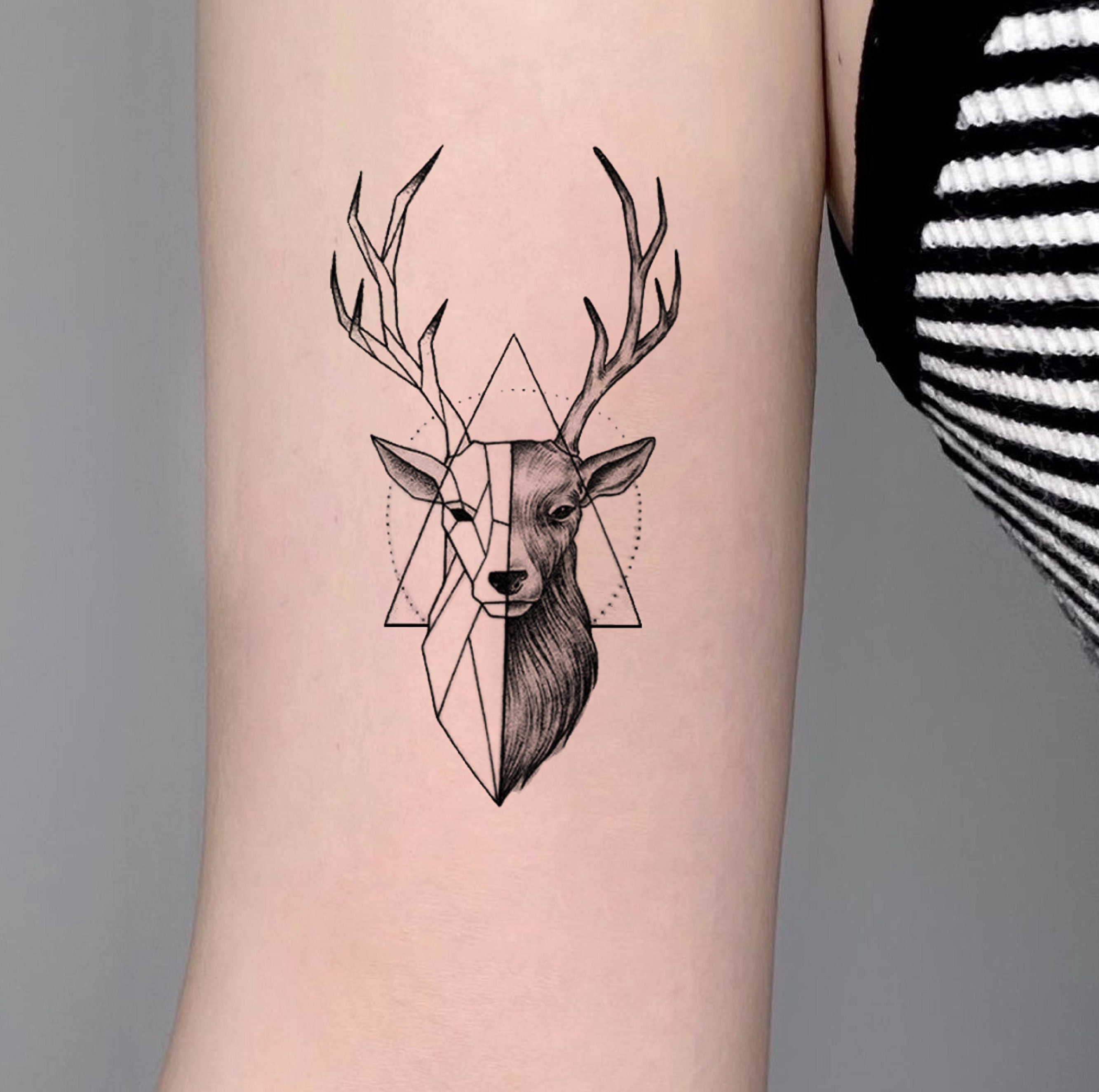 Deer Temporary Tattoo Black Tattoo Deer With Triangle Fake - Etsy Australia Deer Temporary Tattoo Black Tattoo Deer With Triangle Fake - Etsy Australia
