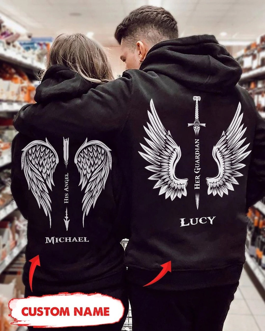 Personalized His Angel Her Guardian Couple Hoodie Custom - Etsy