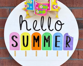 18” Wooden “Hello Summer” Door Hanger | Large Summer Door Hanger | Summer Popsicle Door Hanger