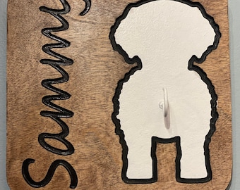 Personalized Dog Leash Hook | Custom Wooden Wall Hanger