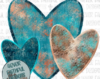 Turquoise Valentine Hearts PNG, Rustic Valentine Shirt Design, PNG file, Sublimation Digital Design, Digital Download