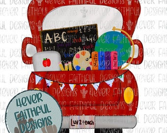School Truck Digital Design, Teacher Shirt Design, Red School Truck, PNG file, Sublimation Digital Design, Digital Download