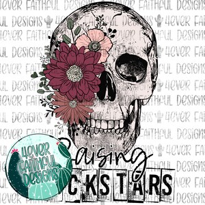 Raising Rockstars, Floraler Schädel PNG, digitales Design, digitaler Download, Schädel mit Blumen, PNG digitaler Download