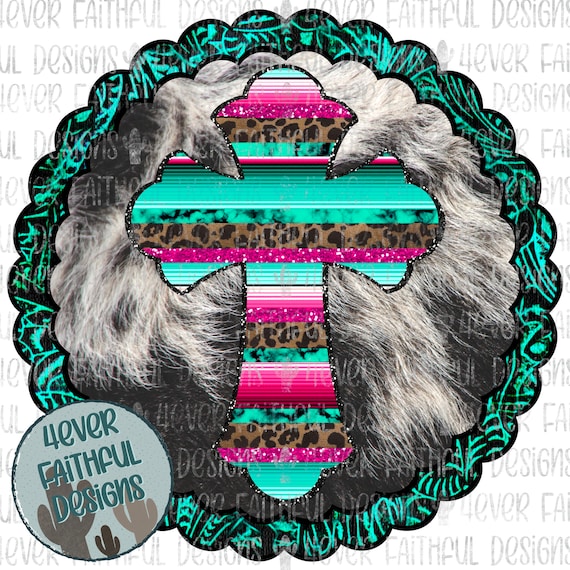 Modern Western Cross Design, Cowhide & Leopard Print, Modern Western Shirt Design, PNG file, Sublimation Digital Download