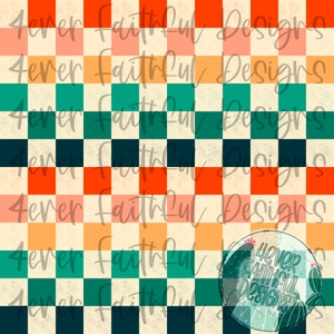 Checkered Seamless Digital Paper, Retro Digital Paper, Handdrawn Digital File, PNG File, Digital Download, Printable Artwork, retro colors