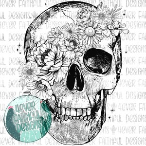 Schedel met bloemen, Floral Skull PNG, Digitaal ontwerp, Digitale download, Floral Skull Shirt Design, PNG digitale download