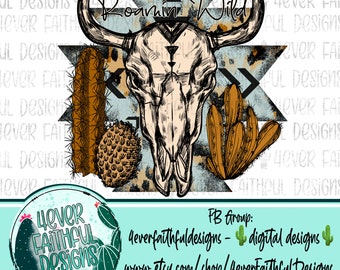 Roamin' Wild, Cow Skull and Cactus, Cute Western Shirt, Cactus png, PNG Digital Design, Digital Download, Cute Western PNG, Desert PNG