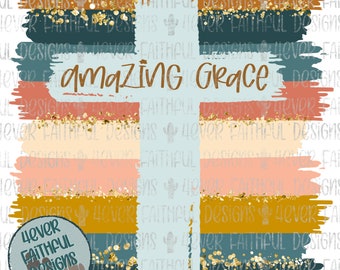 Cruz con marco de rayas, Amazing Grace Cross Design, Christian Shirt Digital Design, PNG file, Sublimation Digital Design, Digital Download
