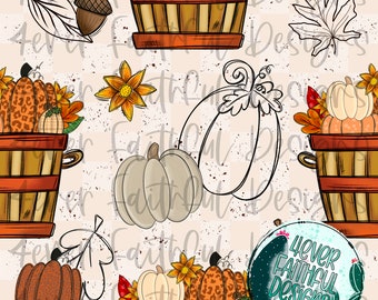 SEAMLESS Fall harvest pattern, Fall Digital Paper, Cute pumpkin Print Paper, PNG file, Sublimation, Digital Design, Digital Download