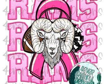 Pink Out Rams PNG, Cute Sport design, October Sports PNG, Football Shirt Design, PNG file, Sublimation Design, Digital Download