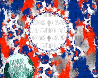 May include: Abstract digital paper with a blue, orange, and silver color scheme. The background features a white leopard print pattern. The design includes the text "4ever Faithful Designs" in a circle and a cactus graphic.
