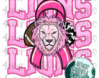 Pink Out lions PNG, Cute Sport design, October Sports PNG, Football Shirt Design, PNG file, Sublimation Design, Digital Download