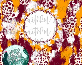 May include: Abstract digital paper with a maroon, white, and gold leopard print background. The background has a watercolor effect. A circle with the text "Faithful" is in the center of the image. A smaller circle with the text "4ever Faithful Designs" is in the lower left corner of the image.