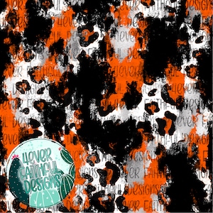 May include: Abstract seamless pattern featuring black, orange, and white animal print with the text "4ever Faithful Designs" repeated throughout the design.