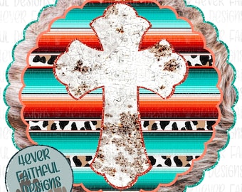 Western Cross with Turquoise & Orange, Cute Western Shirt, Modern Western Design, PNG file, Sublimation Digital Design, Digital Download