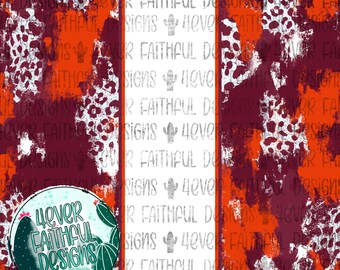 May include: A digital design featuring a maroon and orange abstract pattern with white leopard spots. The design also includes a white background with the text "4ever Faithful Designs" repeated in a gray font. A circle with the text "4ever Faithful Designs" in a green font and a cactus graphic is also included.