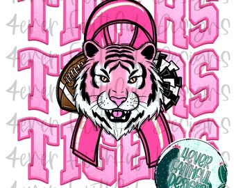 Pink Out Tigers PNG, Cute Sport design, October Sports PNG, Football Shirt Design, fichier PNG, Sublimation Design, Téléchargement numérique