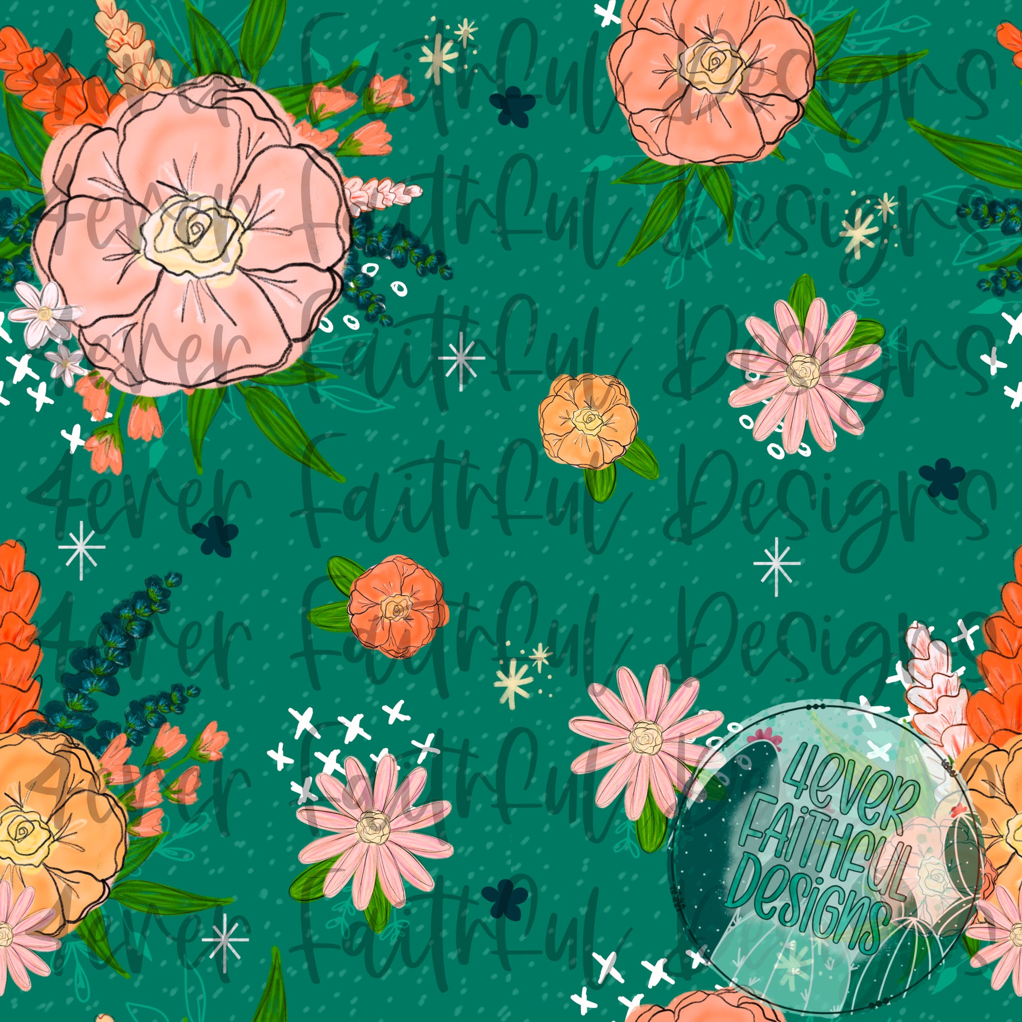 Floral Seamless Digital Paper, Floral Digital Paper, Hand Drawn Digital ...