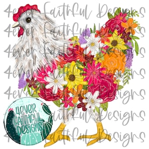 Floral Chicken, Cute Farm Shirt Design,Hand drawn Chicken,  Flowers png, PNG Digital Design, Digital Download, Cute Chicken PNG, Chick PNG