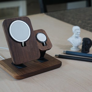 Fractal Dock - F.2 - MagSafe + Apple Watch Charger Ready Combo Charging Stand Walnut Wood Modern MagSafe Charging Dock Standby Ready