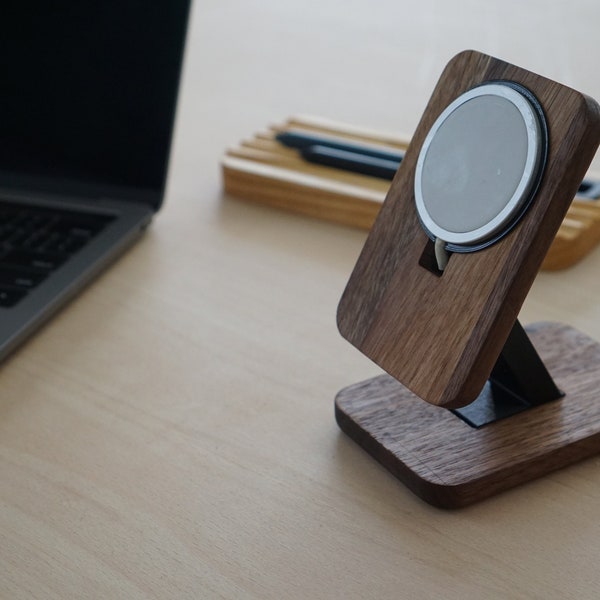 Fractal Dock F.1 - MagSafe Charger Ready Charging Stand Walnut Wood Modern MagSafe Charging Dock Standby Ready iPhone 12 13 14 15