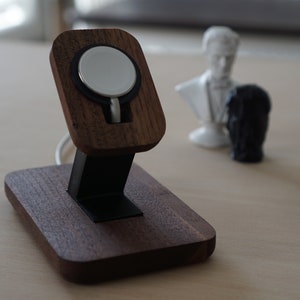 Apple Watch Charger Compatible Walnut Wood Modern Charging Stand Charge AirPods Ultra