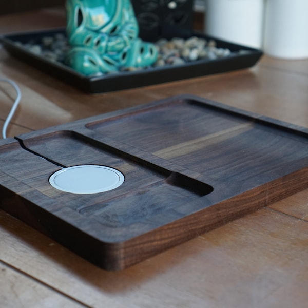 MagSafe Valet Wood Catchall Tray Wireless Charging With MagSafe Charger Cutout iPhone 12 13 14 15 Compatible