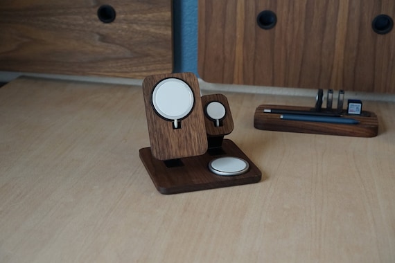 Fractal Dock F.3 Dual Magsafe Apple Watch Airpods Charger Ready Charging Stand Walnut Wood Two Magsafe Charging Dock Standby Ready Etsy Canada