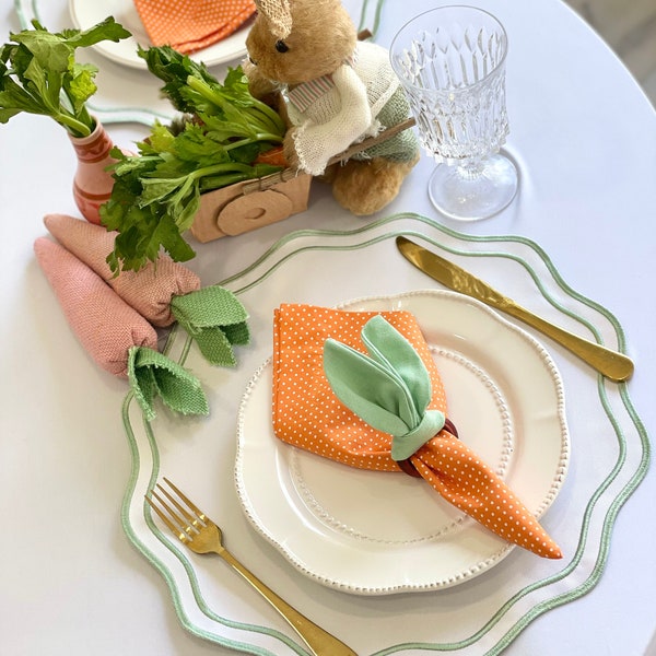 Light Green Placemats, Scalloped Edge, Washable Mat, Easter Table scape, Spring Decor, Table Linens, Cotton Wave, Green Leaf home