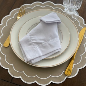 Set of 4  Stunning Beige Scalloped Edge Placemats. Classic and Chic Placemats.