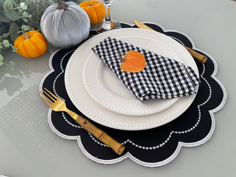 Placemats Double Sided/ Round Black and White Placemat / Etsy