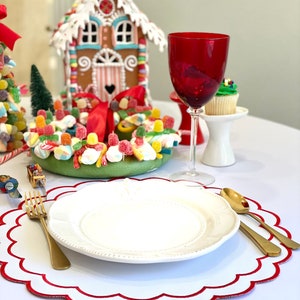 Red Scalloped Edge Placemat. Waterproof, Beautiful Holidays Placemats and every day use placemat, housewarming, table decor, table setting