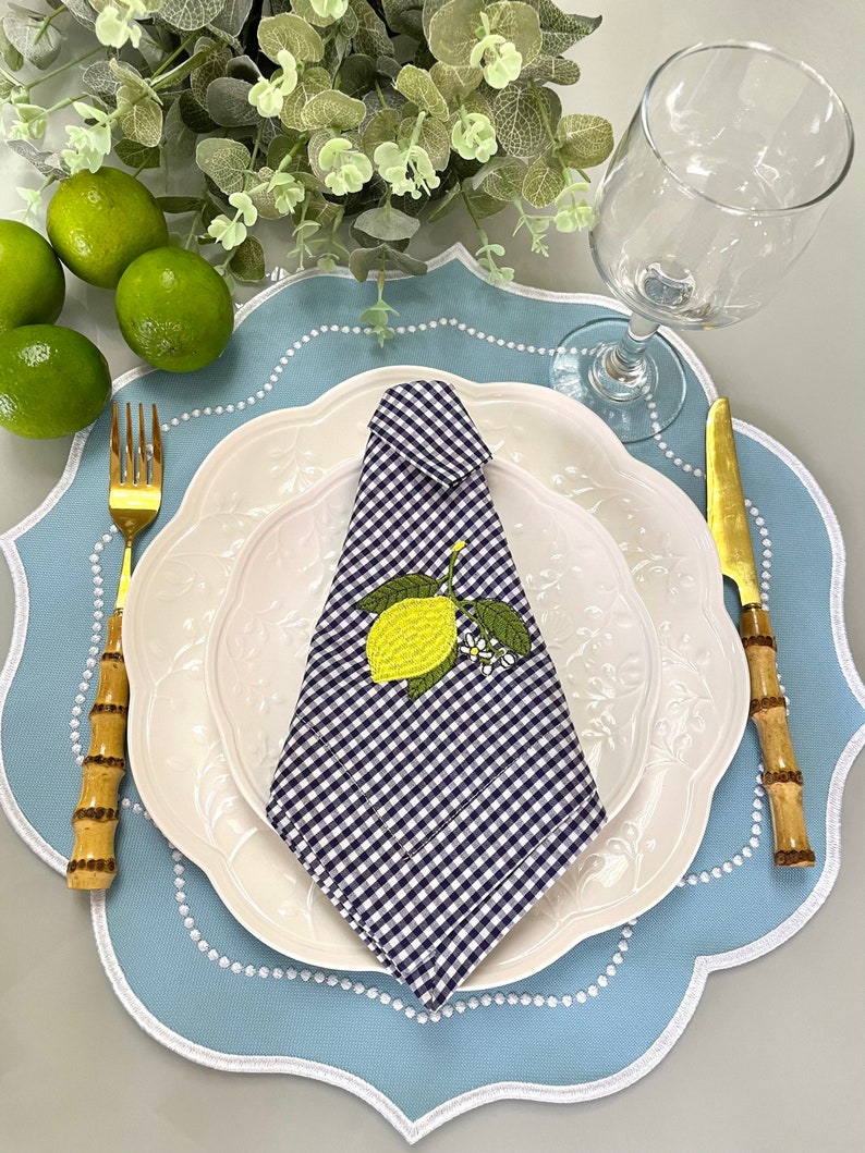 Placemats/ Light Blue Round Scalloped Edge Mat/ Recycled Etsy