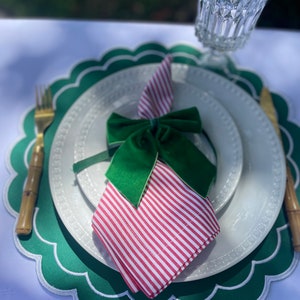 Green Scalloped Edge Placemat with White Trim. Great for Christmas Gifts or Table Decoration.