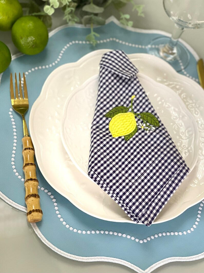 Placemats/ Light Blue Round Scalloped Edge Mat/ Recycled Etsy