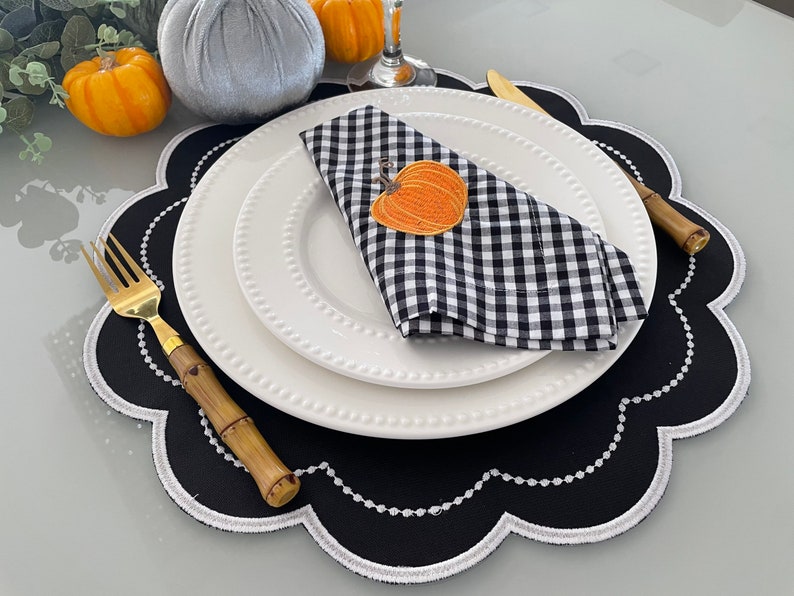 Placemats Double Sided/ Round Black and White Placemat / Etsy