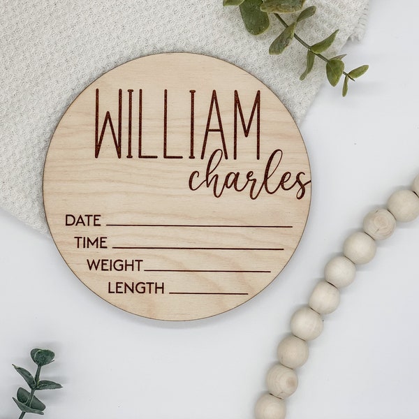 Birth Announcement Sign | Baby Name Sign | Birth Stats | Laser Engraved Wood  | Newborn Photography Prop | Personalized Baby Keepsake