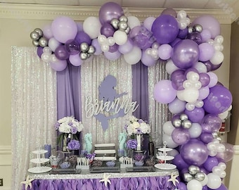 141pcs Matte Purple Lavender Chrome Silver White Balloon Garland Arch Wedding Birthday Party Baby Shower Anniversary Lilac Backdrop Decor