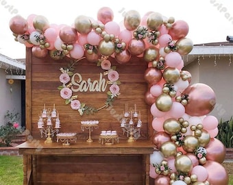 Download Balloon Garland Pink And Gold Etsy