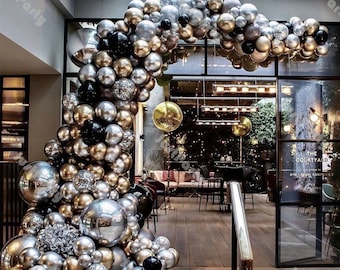 192pcs Chrome Silver Gold Champagne Matte Black Balloon Garland Arch Kit Wedding Supplies Birthday Party Baby Shower Anniversary Decorations