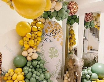 185pcs Matte Lemon and Dusty Green Balloon Garland Arch Kit Kids 1st Birthday Party Decoration Baby Shower Decor Jungle Theme Party Supplies