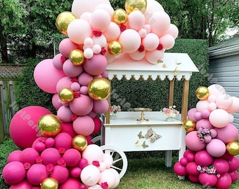 176pcs Doubled Baby Pink Hot Pink 4D Gold Balloon Garland Arch Kit DIY Wedding Supplies Anniversary Birthday Party Baby Shower Decoration