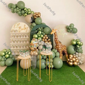 210pcs Dusty Green Balloon Arch Kit Doubled Apricot Chrome Apple Green Gold Balloon Garland Jungle Birthday Decoration Baby Shower Decor