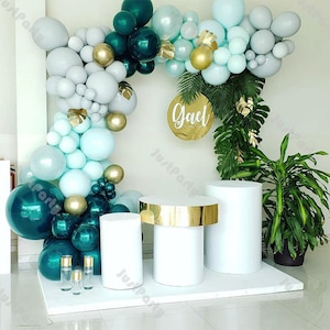 126pcs raddoppiato verde acqua raddoppiato grigio chiaro palloncino ghirlanda arco kit matrimonio addio al nubilato baby shower decorazione festa di compleanno forniture