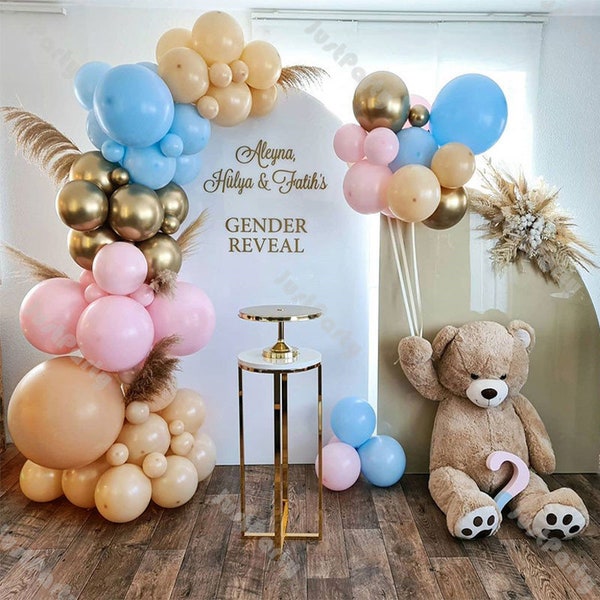 81pcs Macaron Baby Pink Blue Chrome Gold Cream Peach Balloon Garland Arch Kit Gender Reveal Birthday Party Baby Shower Wedding Decoration