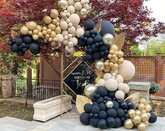 184pcs Matte Black Doubled Apricot Chrome Gold Balloon Arch Garland Kit Wedding Decoration Baby Shower Engagement Birthday Party Decoration